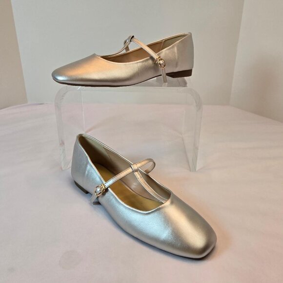 C.PARAVANOWomen's T-Strap Mary Jane (Clara) Flats Sz: 9.5 / EU 40 Silver
